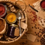 Produit réunion : massalé piment café bourbon sur table en bois