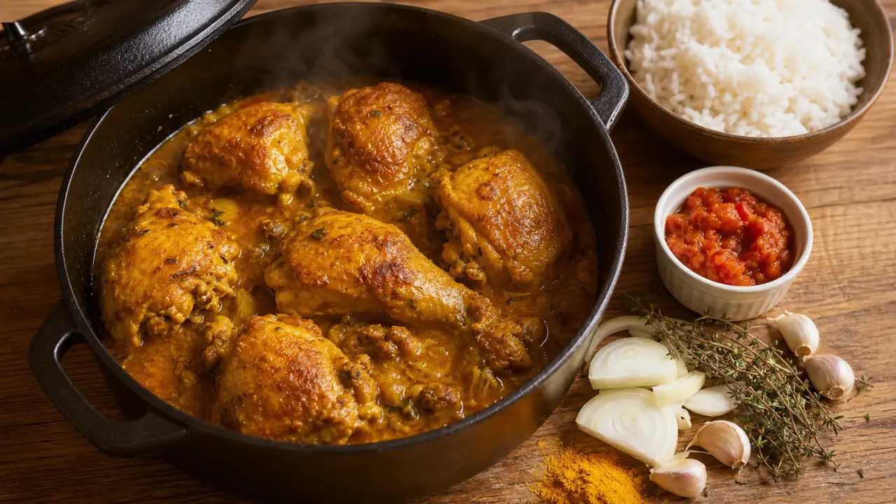 Cari poulet réunion avec sauce courte safran péi et riz
