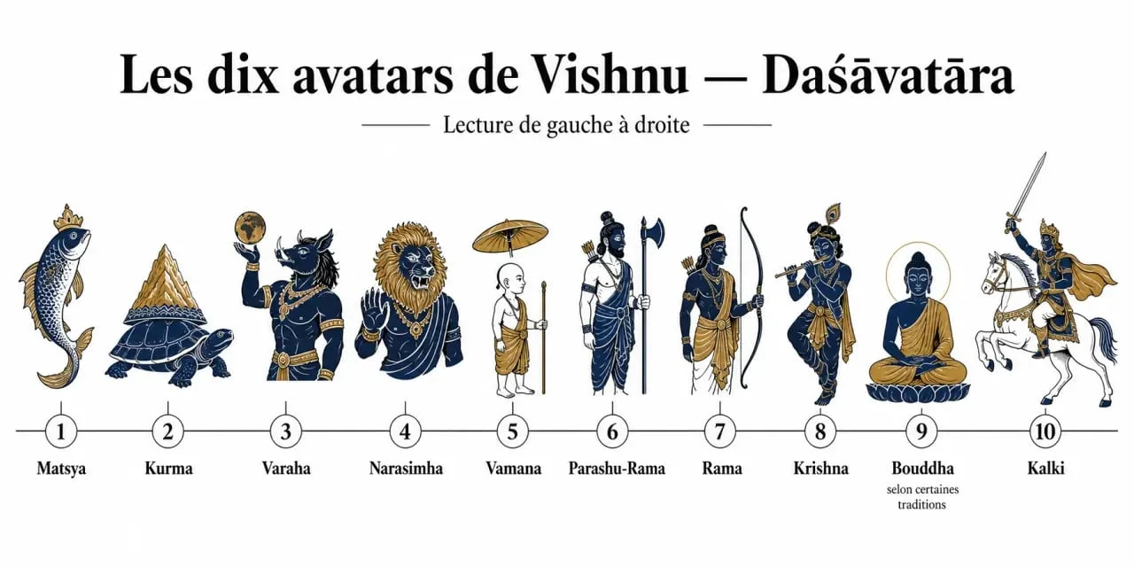 Le dieu des hindous : les 10 avatars de Vishnu dans l’ordre