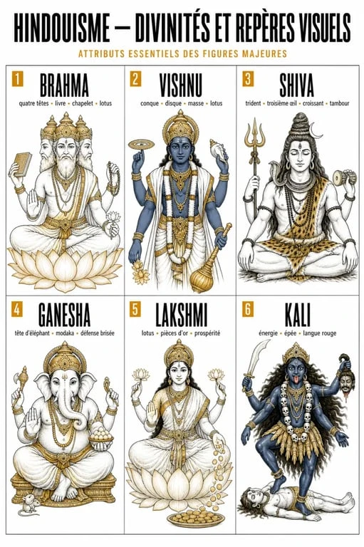 Le dieu des hindous expliqué avec Brahma, Vishnu, Shiva, Ganesha, Lakshmi et Kali