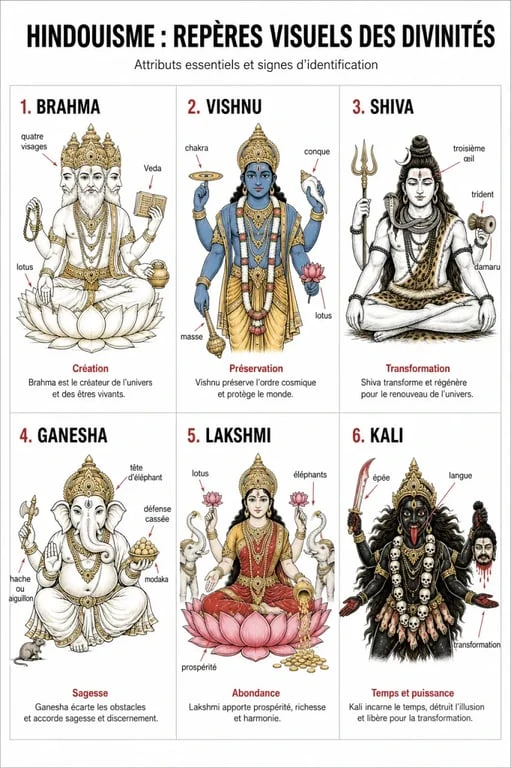Le dieu des hindous expliqué avec Brahma, Vishnu, Shiva, Ganesha, Lakshmi et Kali