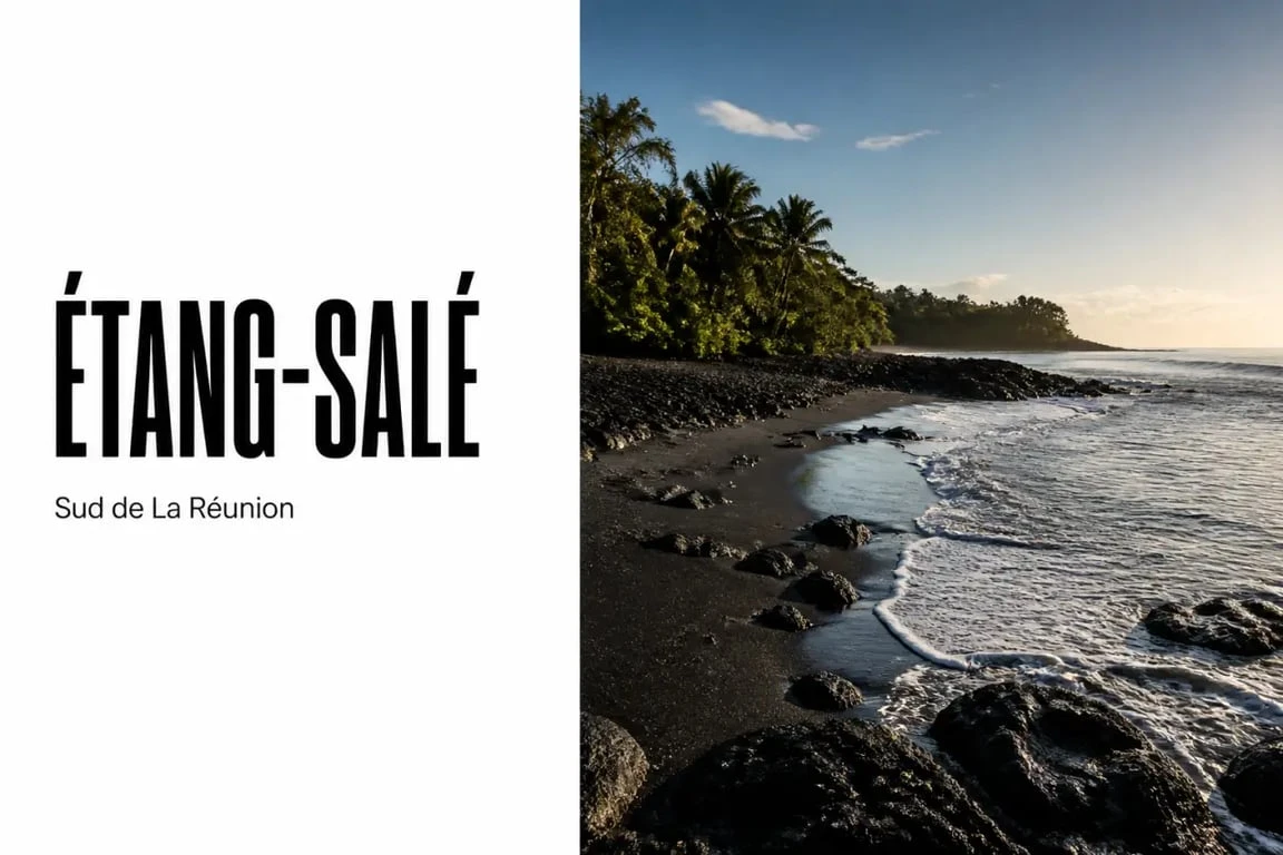 La reunion plages : sable noir de l'Étang-Salé à La Réunion au bord de l'océan