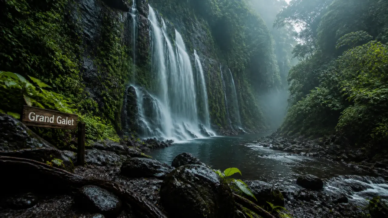 Rivière Langevin : Grand Galet, cascade et baignade