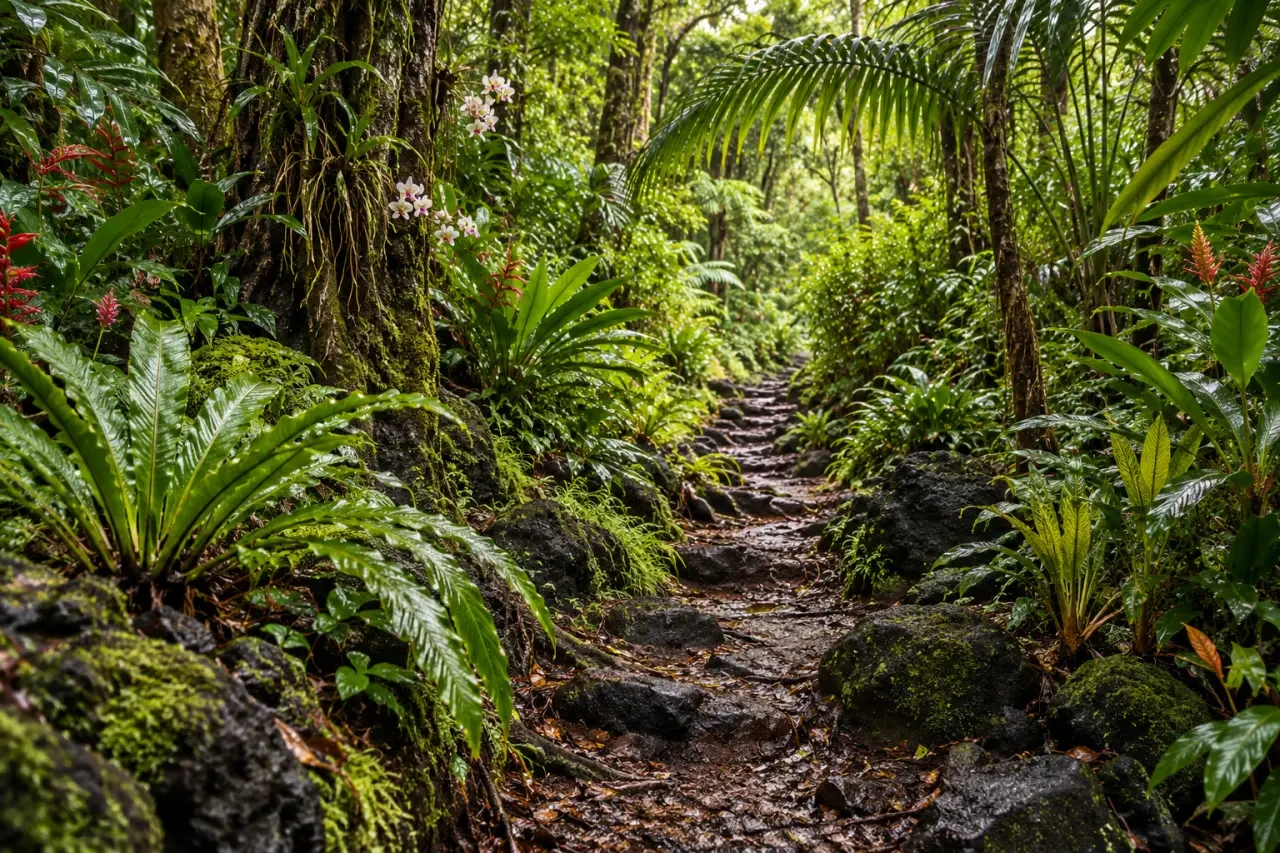 Jardin des Parfums et des Épices à Mare Longue, dans la forêt tropicale de Saint-Philippe à La Réunion